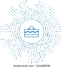 Blue line Cake icon isolated on white background. Happy Birthday. Abstract circle random dots. Vector Illustration