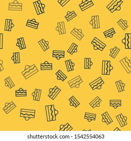 Blue line Cake icon isolated seamless pattern on yellow background. Happy Birthday.  Vector Illustration