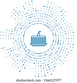Blue line Cake icon isolated on white background. Happy Birthday. Abstract circle random dots. Vector Illustration