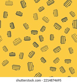 Blue line Cake icon isolated seamless pattern on yellow background. Happy Birthday.  Vector