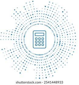 Blue line Calculator icon isolated on white background. Accounting symbol. Business calculations mathematics education and finance. Abstract circle random dots. Vector