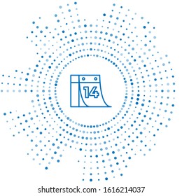 Blue line Calendar with February 14 icon isolated on white background. Valentines day. Love symbol. Abstract circle random dots. Vector Illustration
