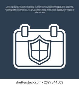 Blue line Calendar with shield icon isolated on blue background. Insurance concept. Guard sign. Security, safety, protection, privacy concept.  Vector