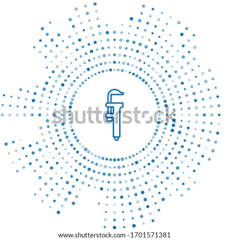 Blue line Calliper or caliper and scale icon isolated on white background. Precision measuring tools. Abstract circle random dots. Vector Illustration