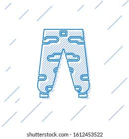 Blue line Camouflage cargo pants icon isolated on white background.  Vector Illustration