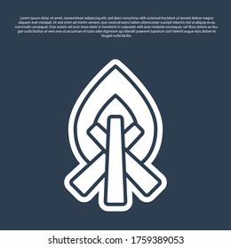 Blue line Campfire icon isolated on blue background. Burning bonfire with wood. Vector Illustration