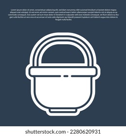 Blue line Camping pot icon isolated on blue background. Boil or stew food symbol.  Vector Illustration