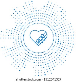 Blue line Candy in heart shaped box and bow icon isolated on white background. Valentines Day. Abstract circle random dots. Vector Illustration
