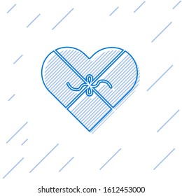 Blue line Candy in heart shaped box and bow icon isolated on white background. Valentines Day.  Vector Illustration