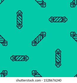 Blue line Candy icon isolated seamless pattern on green background. Happy Halloween party.  Vector Illustration