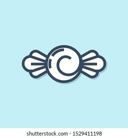 Blue line Candy icon isolated on blue background. Happy Halloween party.  Vector Illustration