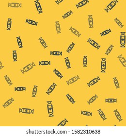 Blue line Candy icon isolated seamless pattern on yellow background. Merry Christmas and Happy New Year.  Vector Illustration