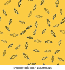Blue line Candy icon isolated seamless pattern on yellow background.  Vector Illustration