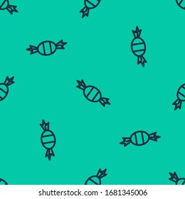 Blue line Candy icon isolated seamless pattern on green background.  Vector Illustration
