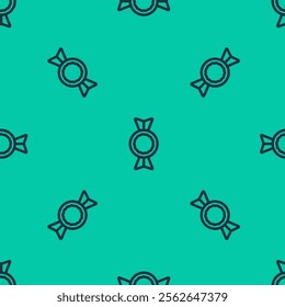 Blue line Candy icon isolated seamless pattern on green background.  Vector