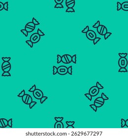 Blue line Candy icon isolated seamless pattern on green background.  Vector