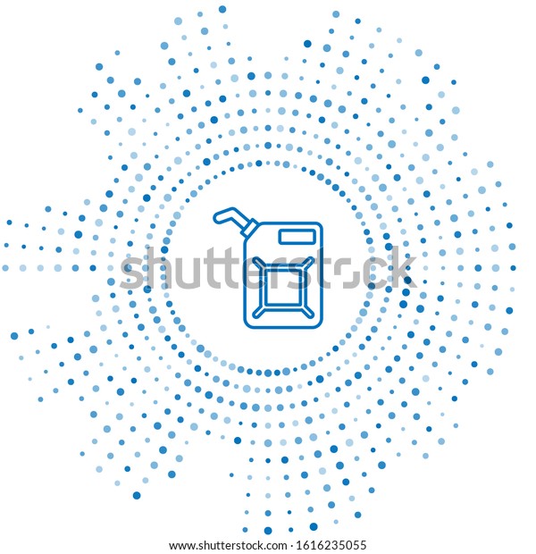 Blue line Canister for gasoline icon\
isolated on white background. Diesel gas icon. Abstract circle\
random dots. Vector\
Illustration