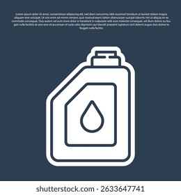 Blue line Canister for motor machine oil icon isolated on blue background. Oil gallon. Oil change service and repair. Engine oil sign.  Vector