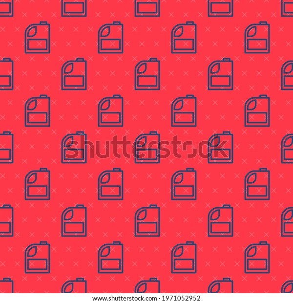 Blue line Canister\
for motor machine oil icon isolated seamless pattern on red\
background. Oil gallon. Oil change service and repair. Engine oil\
sign.  Vector\
Illustration