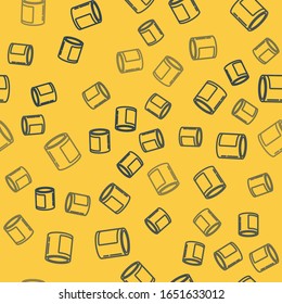 Blue line Canned food icon isolated seamless pattern on yellow background. Food for animals. Pet food can.  Vector Illustration