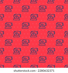 Blue line Cannon icon isolated seamless pattern on red background.  Vector