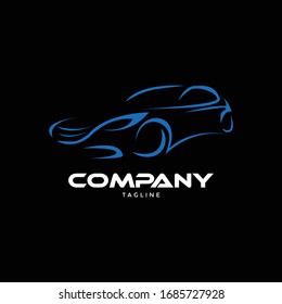 Blue Line Car Automotive Race Transport Automobile Service Garage Motor Speed Vehicle Logo Concept Template