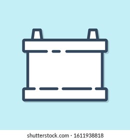 Blue line Car battery icon isolated on blue background. Accumulator battery energy power and electricity accumulator battery.  Vector Illustration