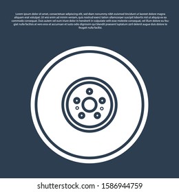 Blue line Car brake disk icon isolated on blue background.  Vector Illustration
