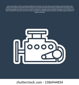 Blue line Car engine icon isolated on blue background.  Vector Illustration