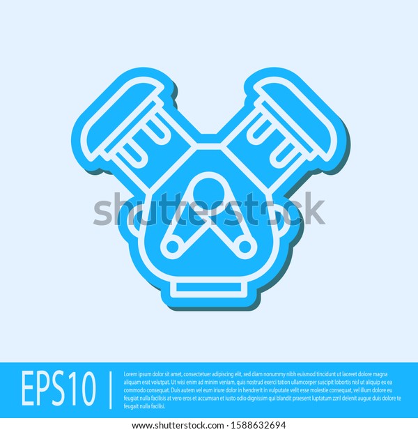 Blue line Car engine icon isolated on grey\
background.  Vector\
Illustration