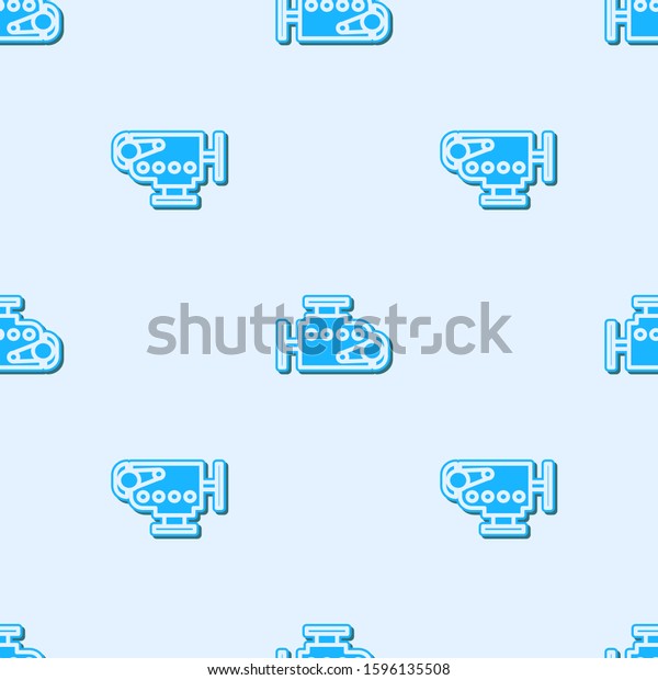 Blue line Car engine icon isolated\
seamless pattern on grey background.  Vector\
Illustration