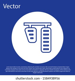 Blue line Car gas and brake pedals icon isolated on blue background. White circle button. Vector Illustration