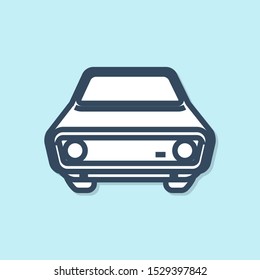 Blue line Car icon isolated on blue background. Front view.  Vector Illustration