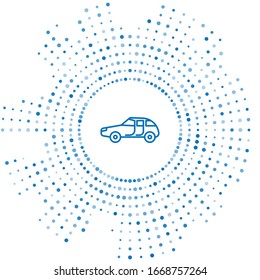 Blue line Car icon isolated on white background. Abstract circle random dots. Vector Illustration