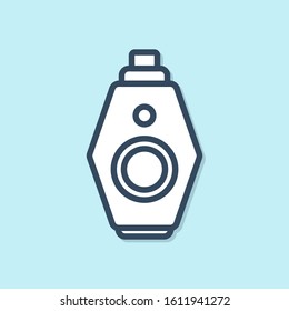Blue line Car key with remote icon isolated on blue background. Car key and alarm system.  Vector Illustration
