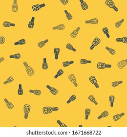 Blue line Car key with remote icon isolated seamless pattern on yellow background. Car key and alarm system.  Vector Illustration