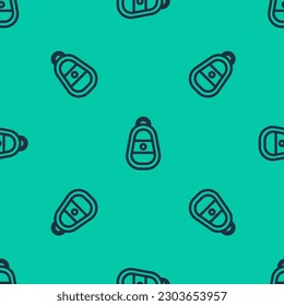 Tecla de la línea azul Car con icono remoto aislado sin fisuras en fondo verde. Llave de coche y sistema de alarma.  Ilustración vectorial