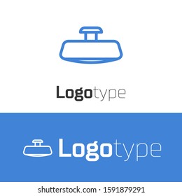Blue line Car mirror icon isolated on white background. Logo design template element. Vector Illustration