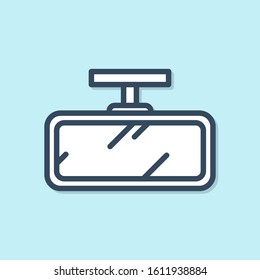 Blue line Car mirror icon isolated on blue background.  Vector Illustration
