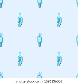 Blue line Car muffler icon isolated seamless pattern on grey background. Exhaust pipe.  Vector Illustration
