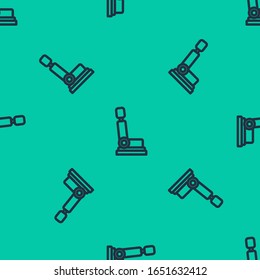 Blue line Car seat icon isolated seamless pattern on green background. Car armchair.  Vector Illustration