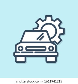 Blue line Car service icon isolated on blue background. Auto mechanic service. Repair service auto mechanic. Maintenance sign.  Vector Illustration