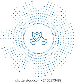 Blue line Car with shield icon isolated on white background. Insurance concept. Security, safety, protection, protect concept. Abstract circle random dots. Vector