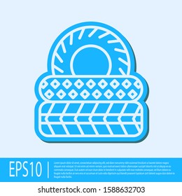 Blue line Car tire icon isolated on grey background.  Vector Illustration