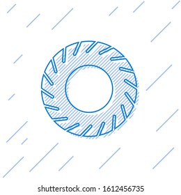 Blue line Car tire icon isolated on white background.  Vector Illustration