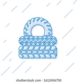 Blue line Car tire icon isolated on white background.  Vector Illustration