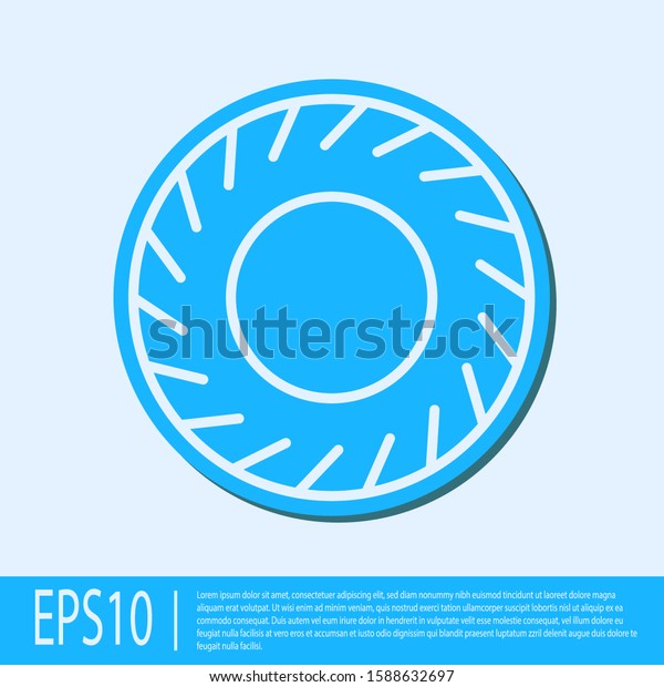 Blue line Car tire icon isolated on grey\
background.  Vector\
Illustration