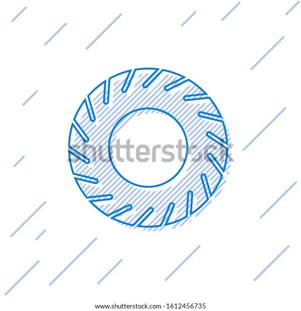 Blue line Car tire icon isolated on white\
background.  Vector\
Illustration