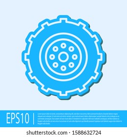 Blue line Car wheel icon isolated on grey background.  Vector Illustration