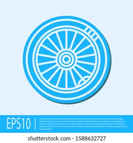 Blue line Car wheel icon isolated on grey background.  Vector Illustration